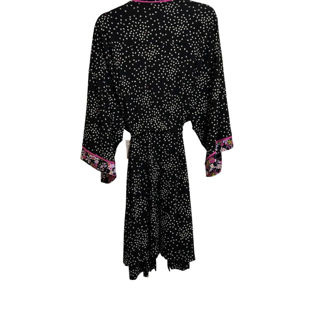 Soma Cool Nights Short Robe XXL Black Heart Print Floral Trim NEW - Picture 2 of 6